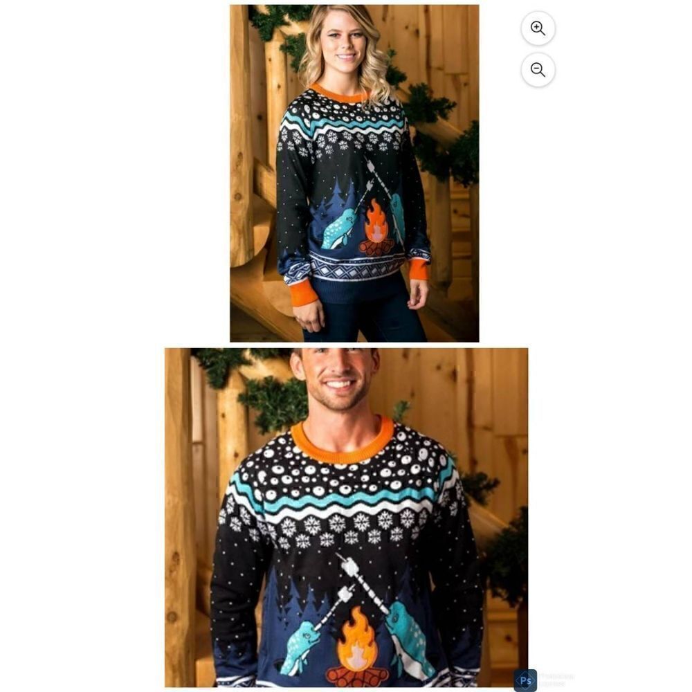 FUN Winter Sweater Unisex M, L Whales Snow Roasting Crew‎ Neck Acrylic Snow